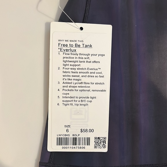 NWT Lululemon Womens Free to Be Tank Everlux - Picture 3 of 3